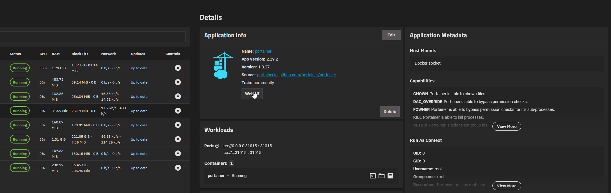 Portainer UI Open
